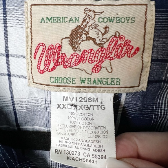 Wrangler - Vintage Pearl Snap Plain Long Sleeve Shirt - Sz. XXL‎ - Picture 3 of 8